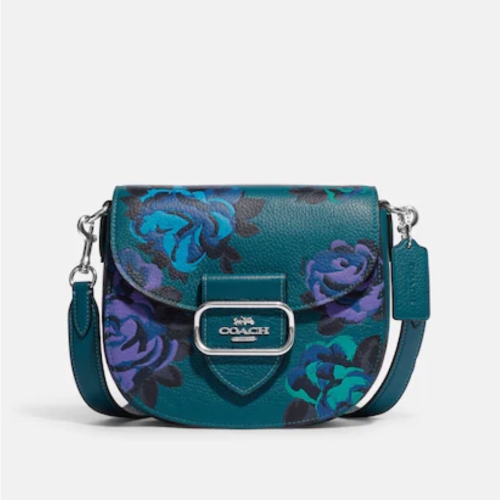 Coach Morgan saddle blue flower print handbag